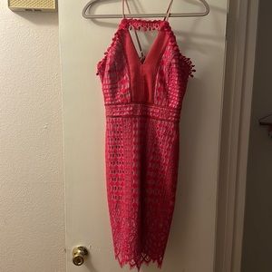 Harlyn- Hot pink lace midi dress